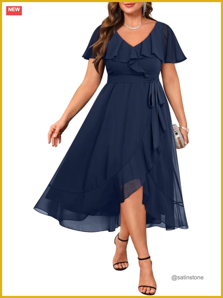 Plus Size Chiffon High Low Ruffle Wedding Guest Dress